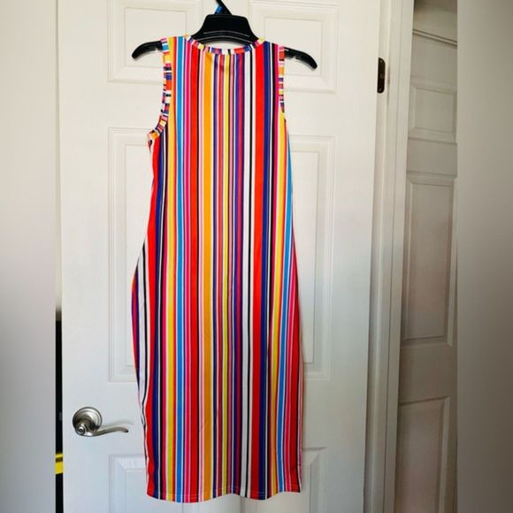 SHEIN Striped Notched Bodycon Dress Sleeveless Multicolor - Size L - Picture 8 of 11